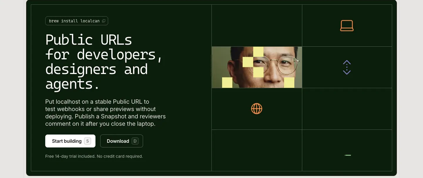 Public URLs for developers hero Hero section from Localcan