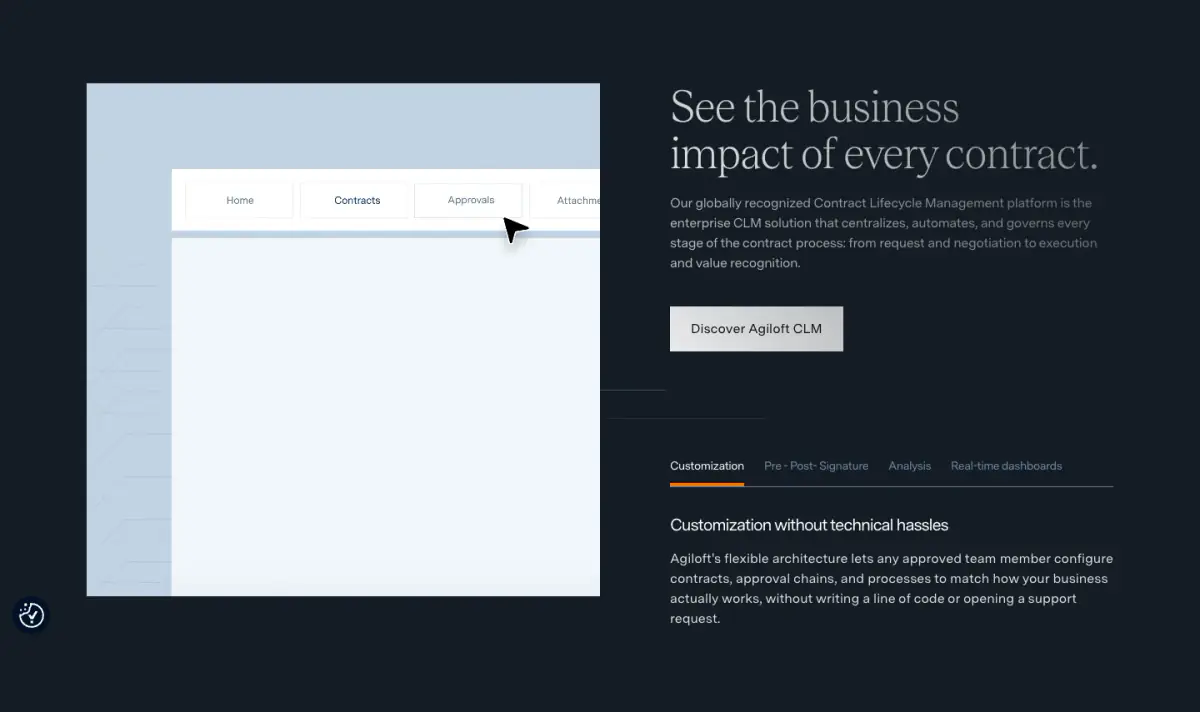See the business impact of every contract. features section from Agiloft