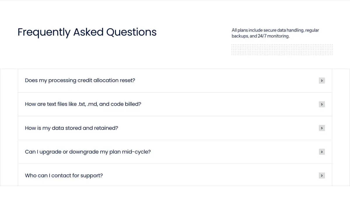Frequently Asked Questions faq section from Captain
