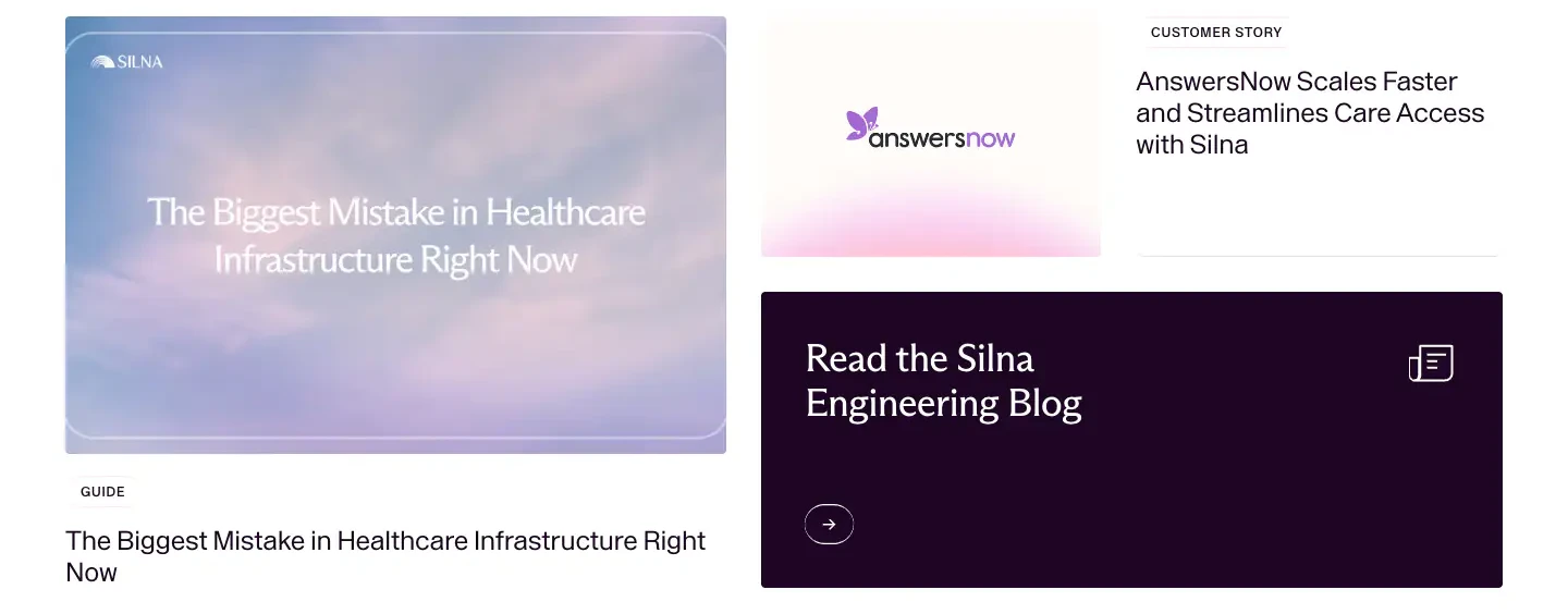 Healthcare Resources and Customer Story Grid Editorial section from Silnahealth