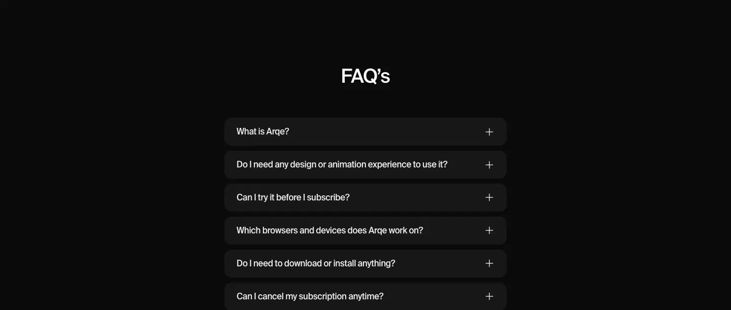 FAQ’s faq section from Arqé