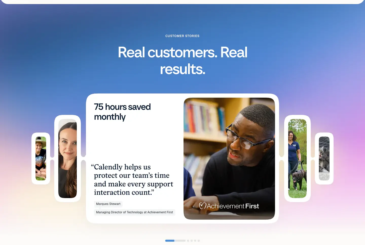 Real customers. Real results. testimonials section from Calendly