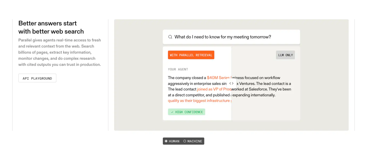 Better answers start with better web search Features section from Parallel