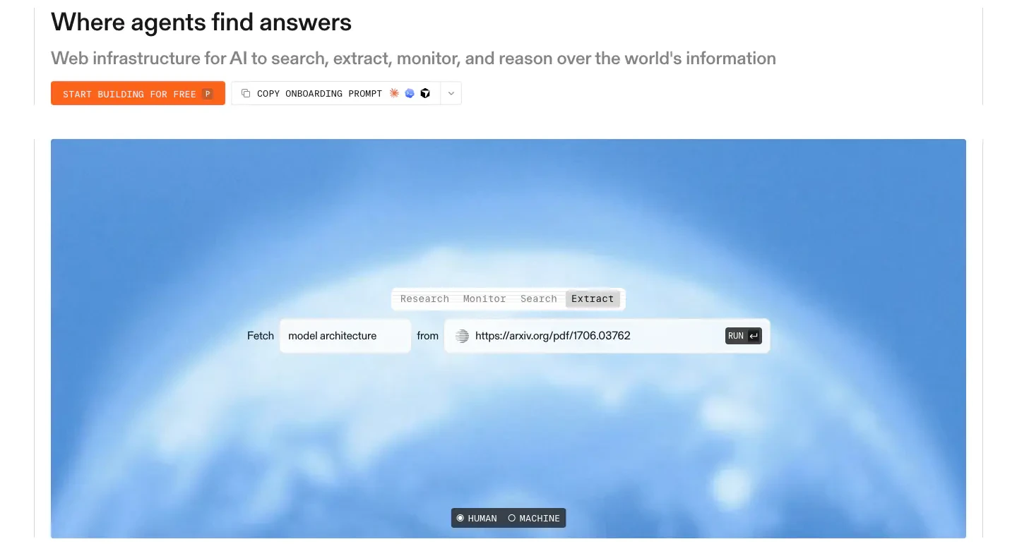 Where agents find answers hero Hero section from Parallel