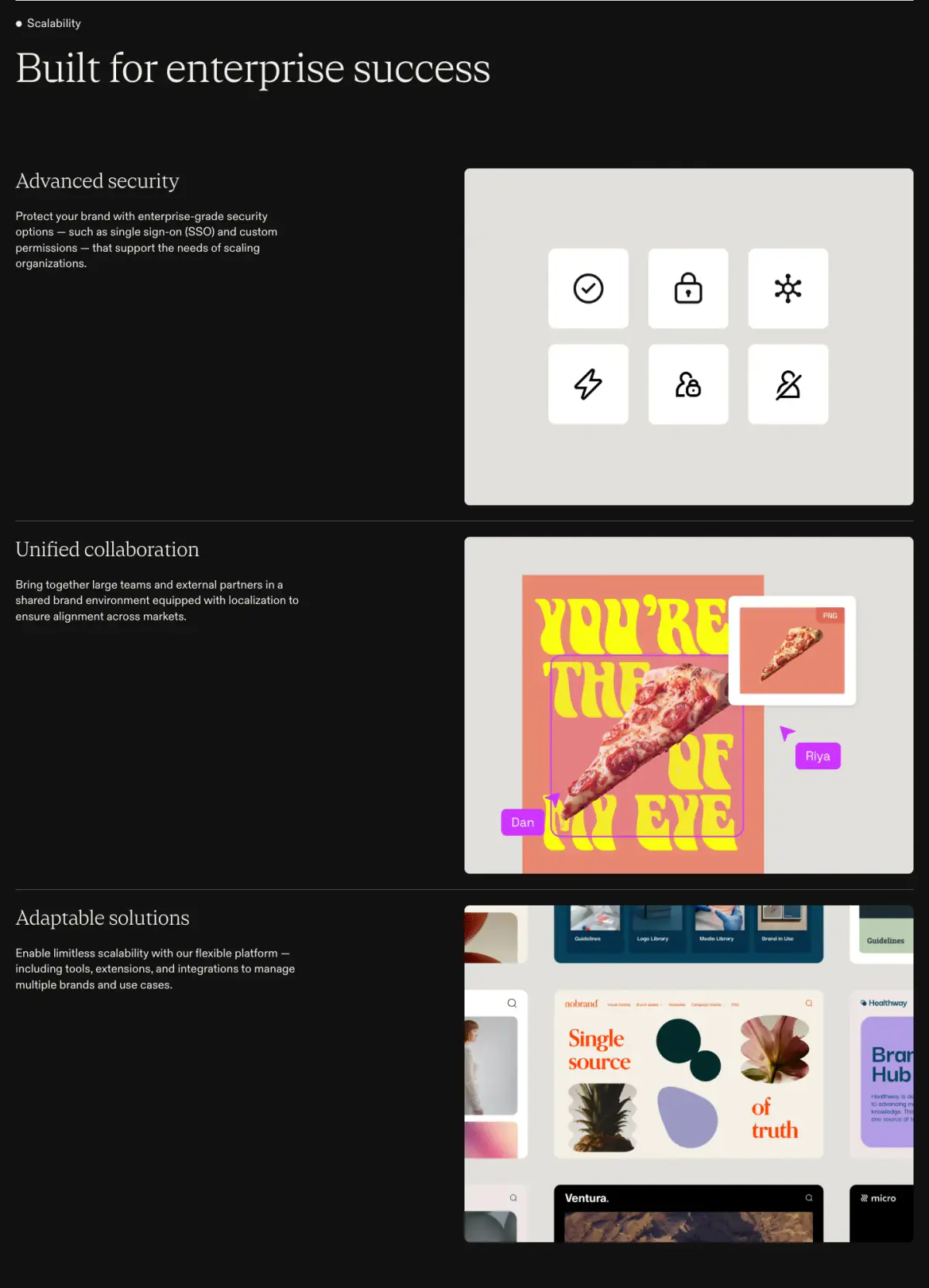 Built for enterprise success Features section from Frontify