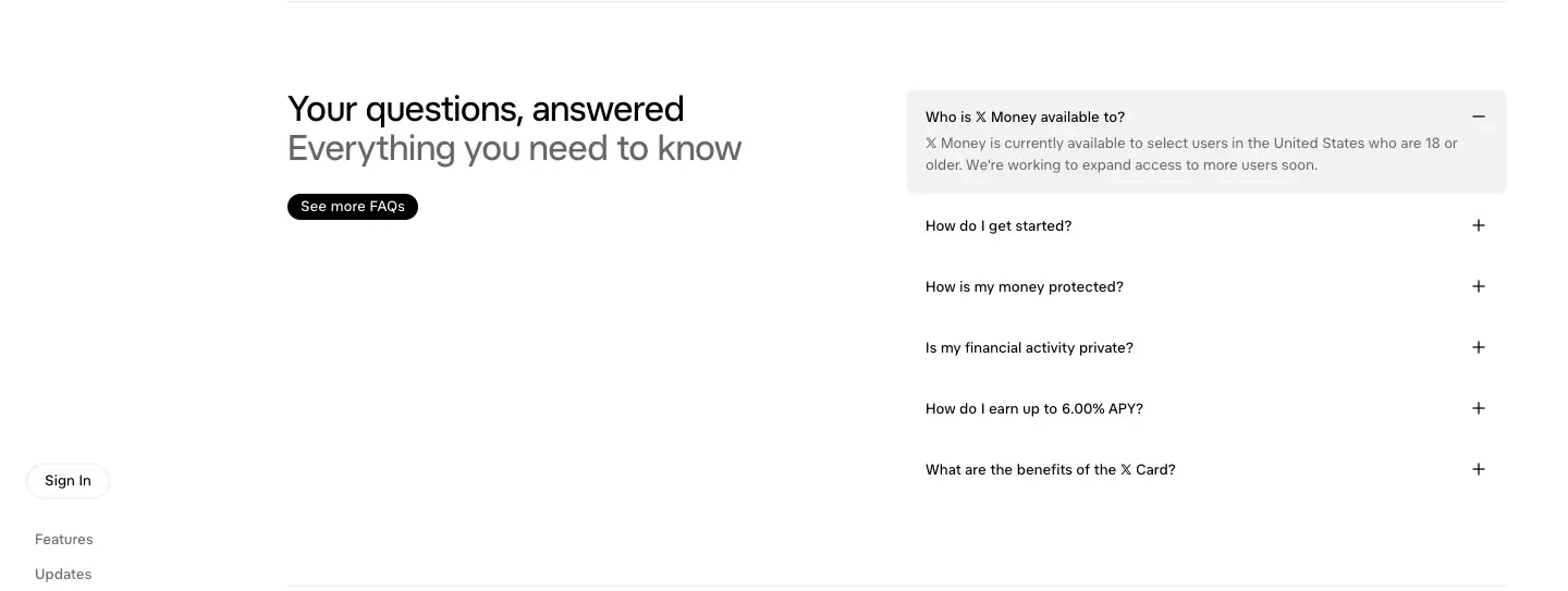 X Money Questions and Answers faq section from X Money