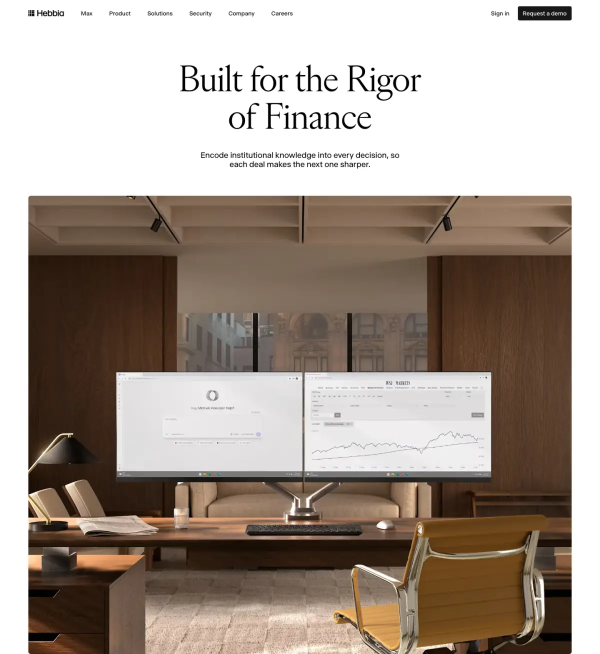 Built for the Rigor of Finance hero section from Hebbia