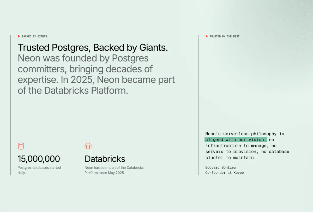 Neon Features features section from Neon