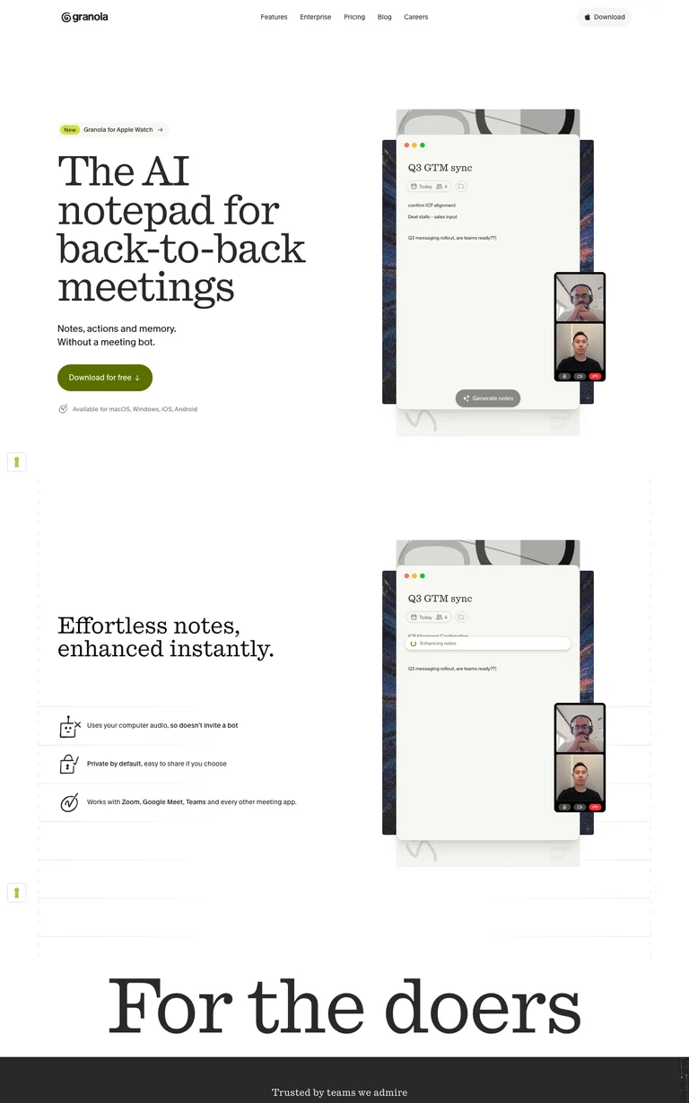 Granola website design reference
