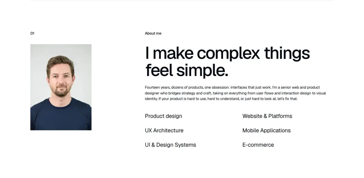 I make complex things feel simple. features section from Michal Rome