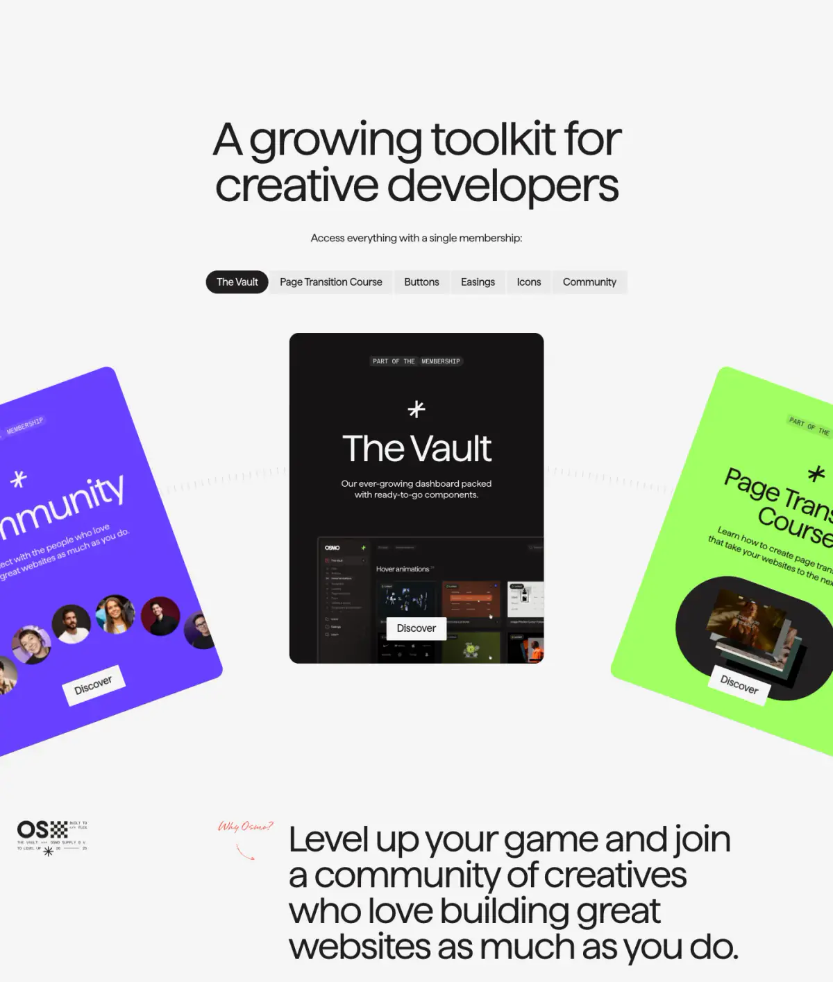 A growing toolkit for creative developers features section from Osmo