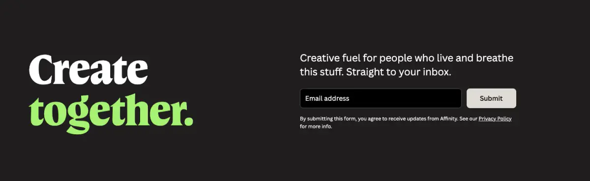 Create together. features section from Affinity