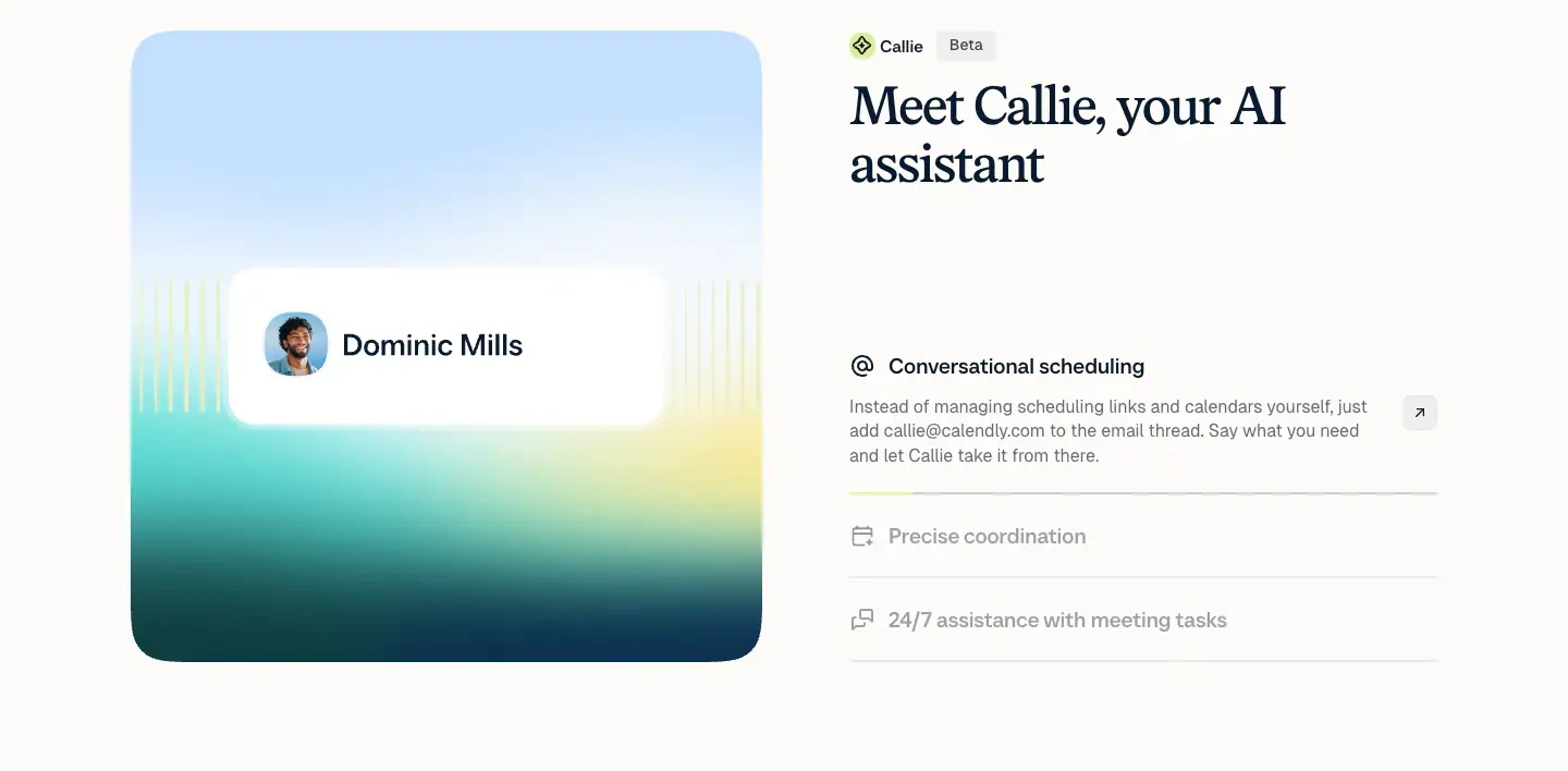 Meet Callie, your AI assistant features section from Calendly