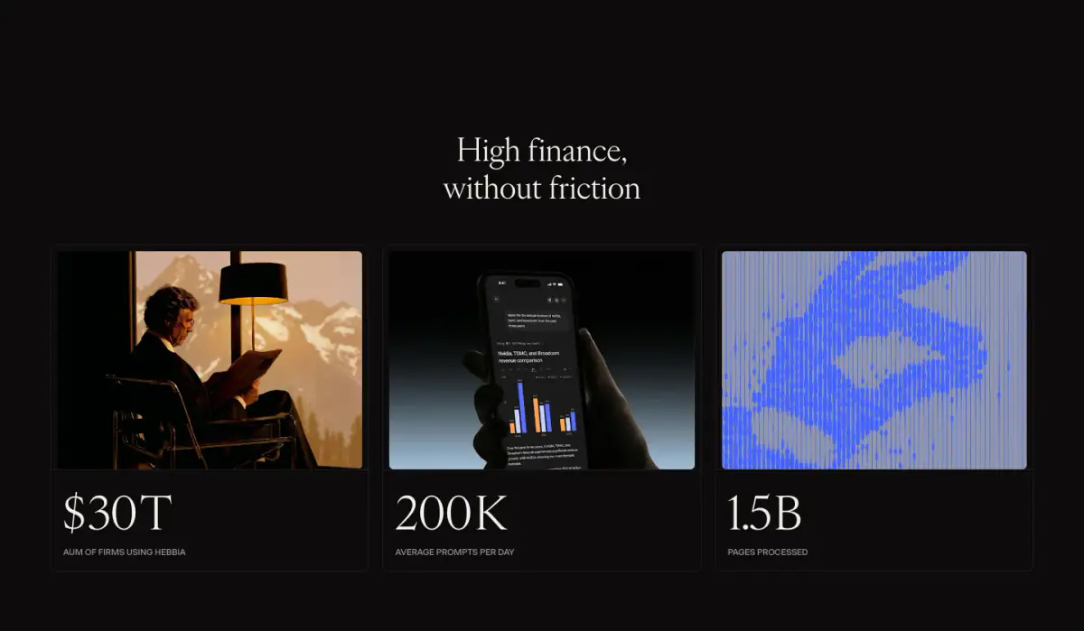 High finance, without friction features section from Hebbia