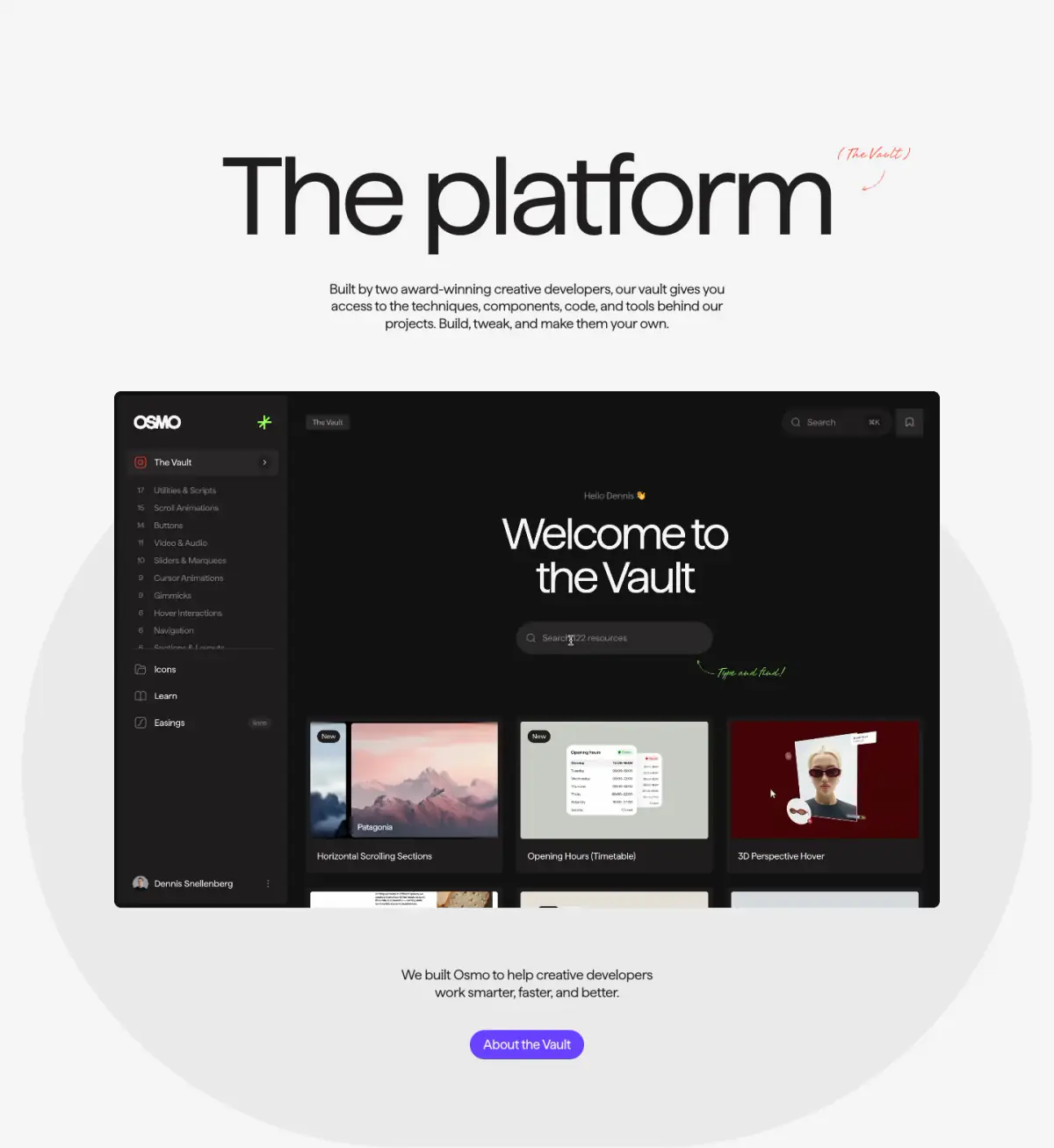 The platform features section from Osmo