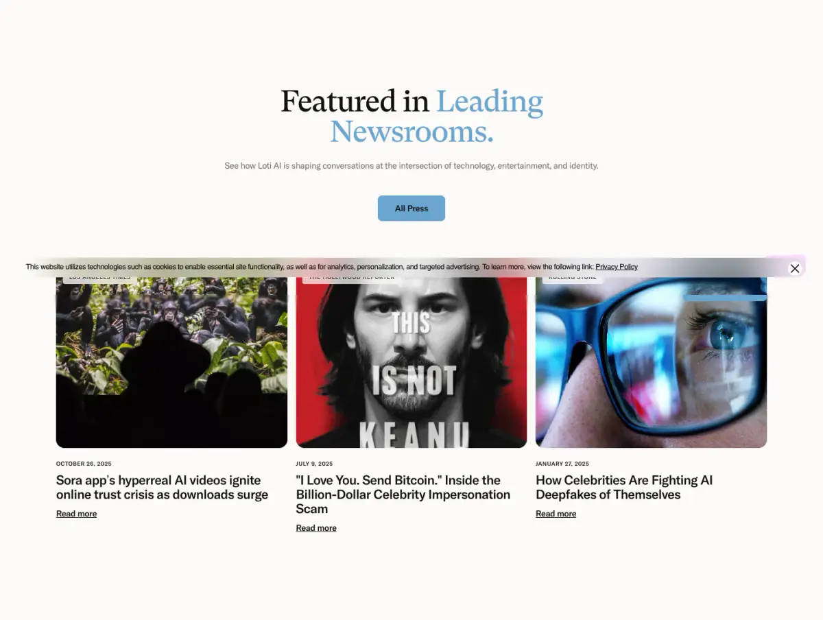 Featured in Leading Newsrooms. features section from Loti