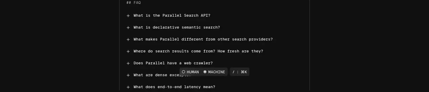 Search API FAQ Accordion FAQ section from Parallel