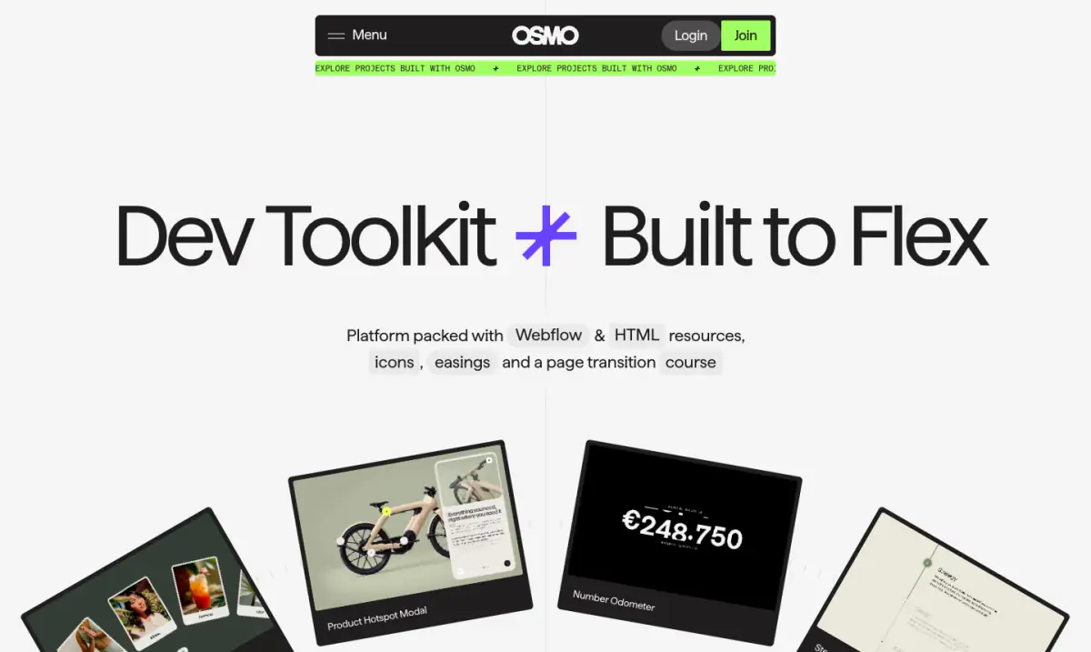Dev Toolkit hero section from Osmo