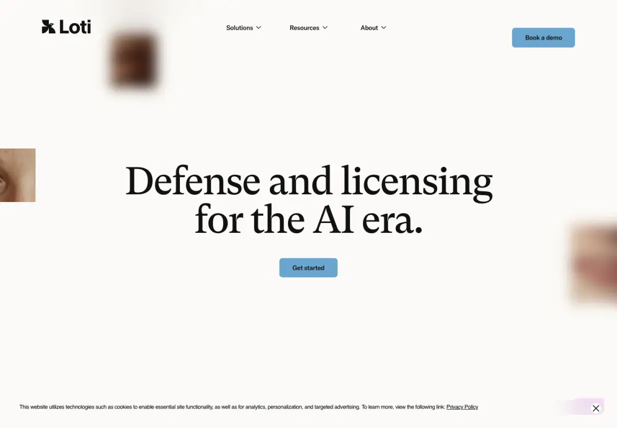 Defense and licensing for the AI era. hero section from Loti