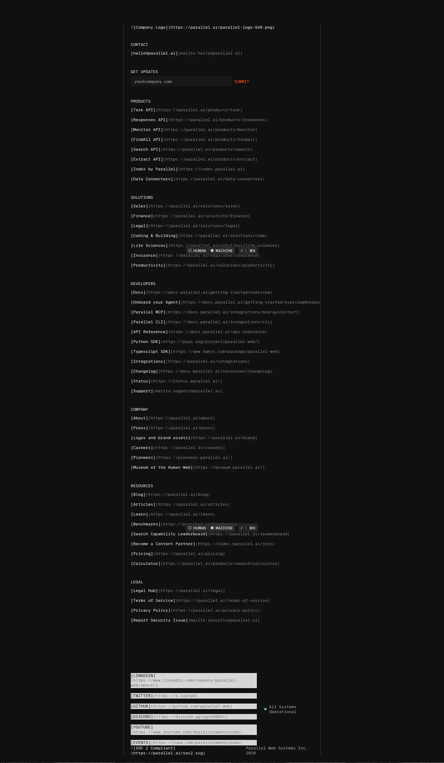 CONTACT Footer section from Parallel