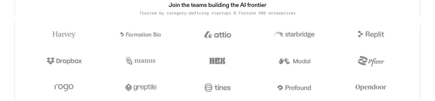 AI frontier customer logo cloud Logo Cloud section from Parallel
