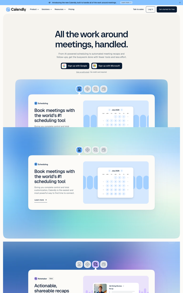 Calendly website design reference