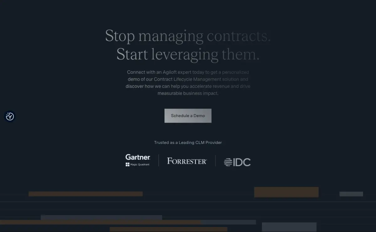 Stop managing contracts. Start leveraging them. features section from Agiloft
