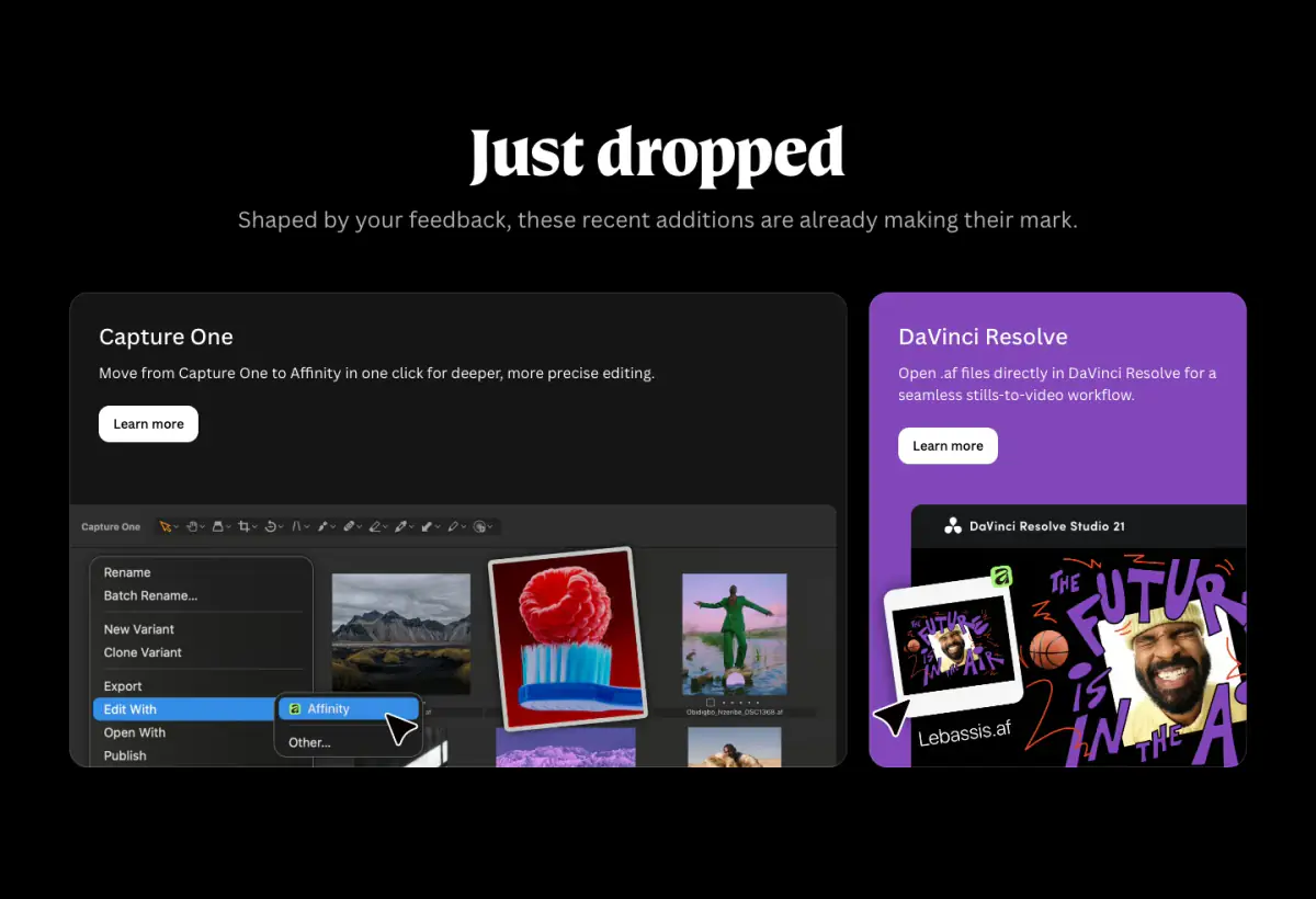 Just dropped features section from Affinity