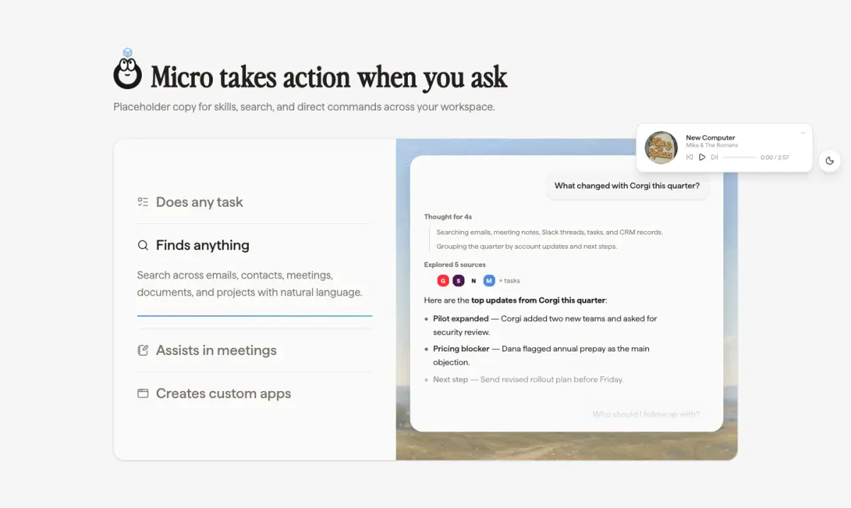 Micro takes action when you ask features section from Micro