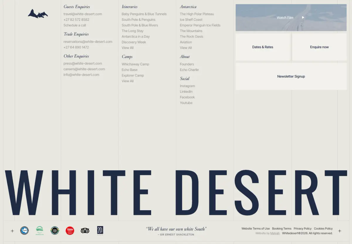 White Desert Information Footer footer section from White Desert