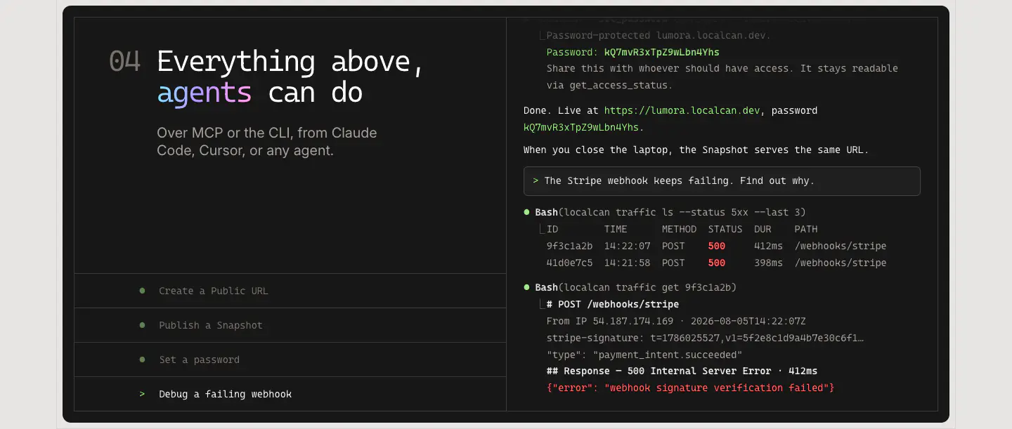 Everything above, agents can do Features section from Localcan