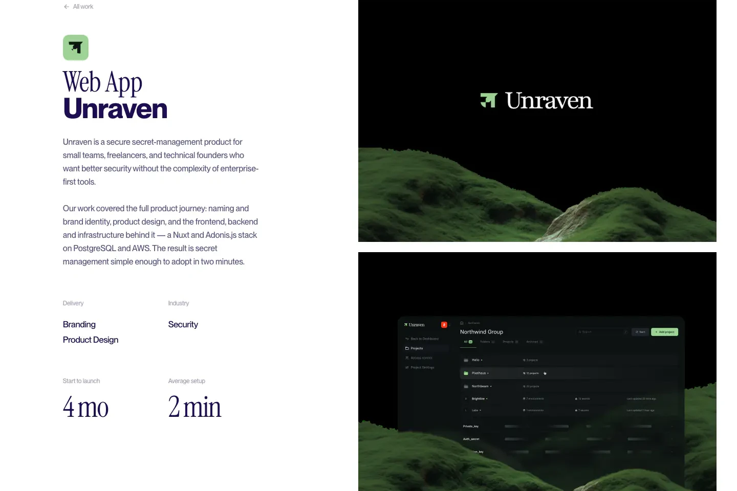Unraven case study overview Editorial section from PostGeneric