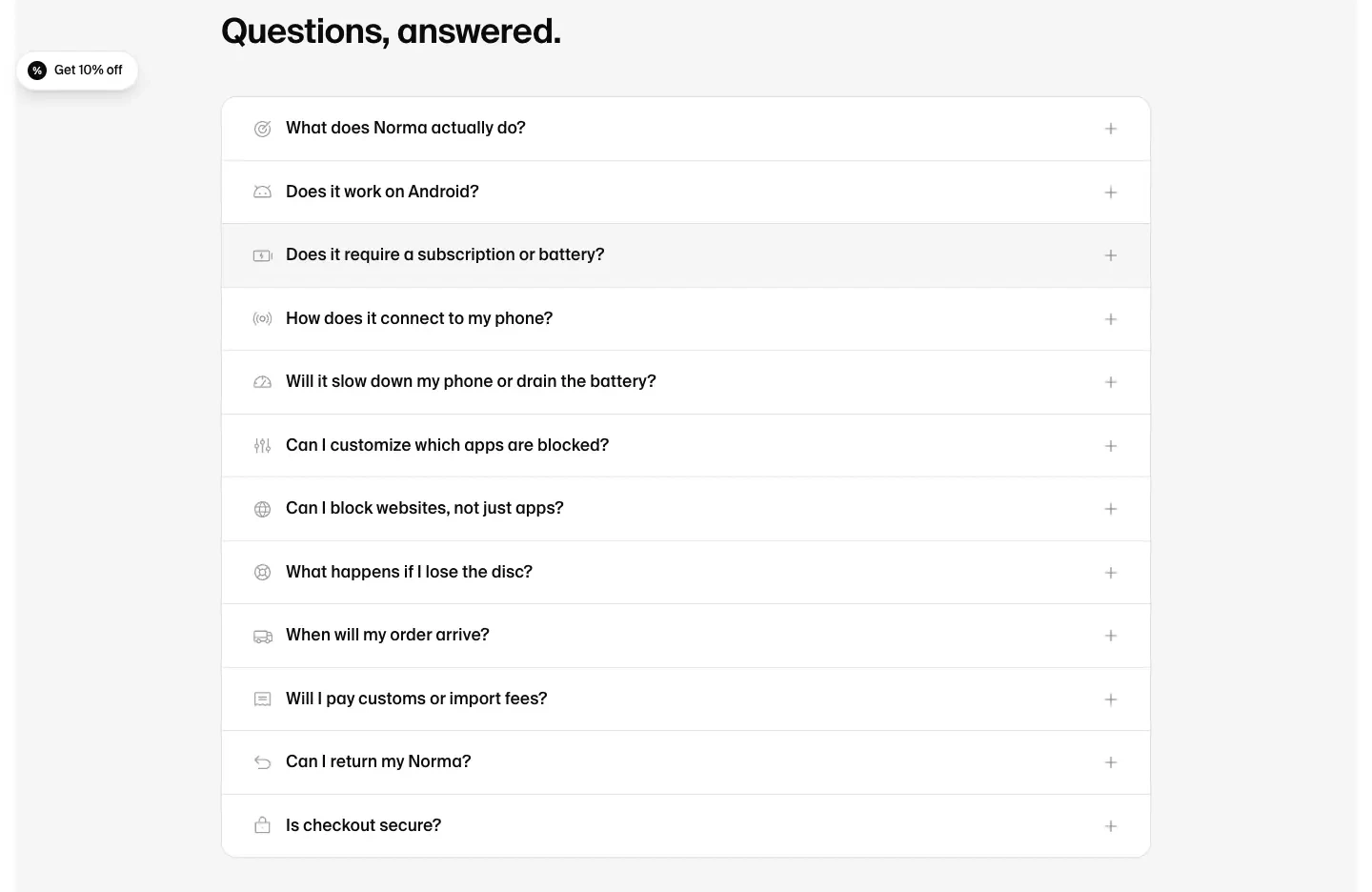 Questions, answered FAQ section from Nor