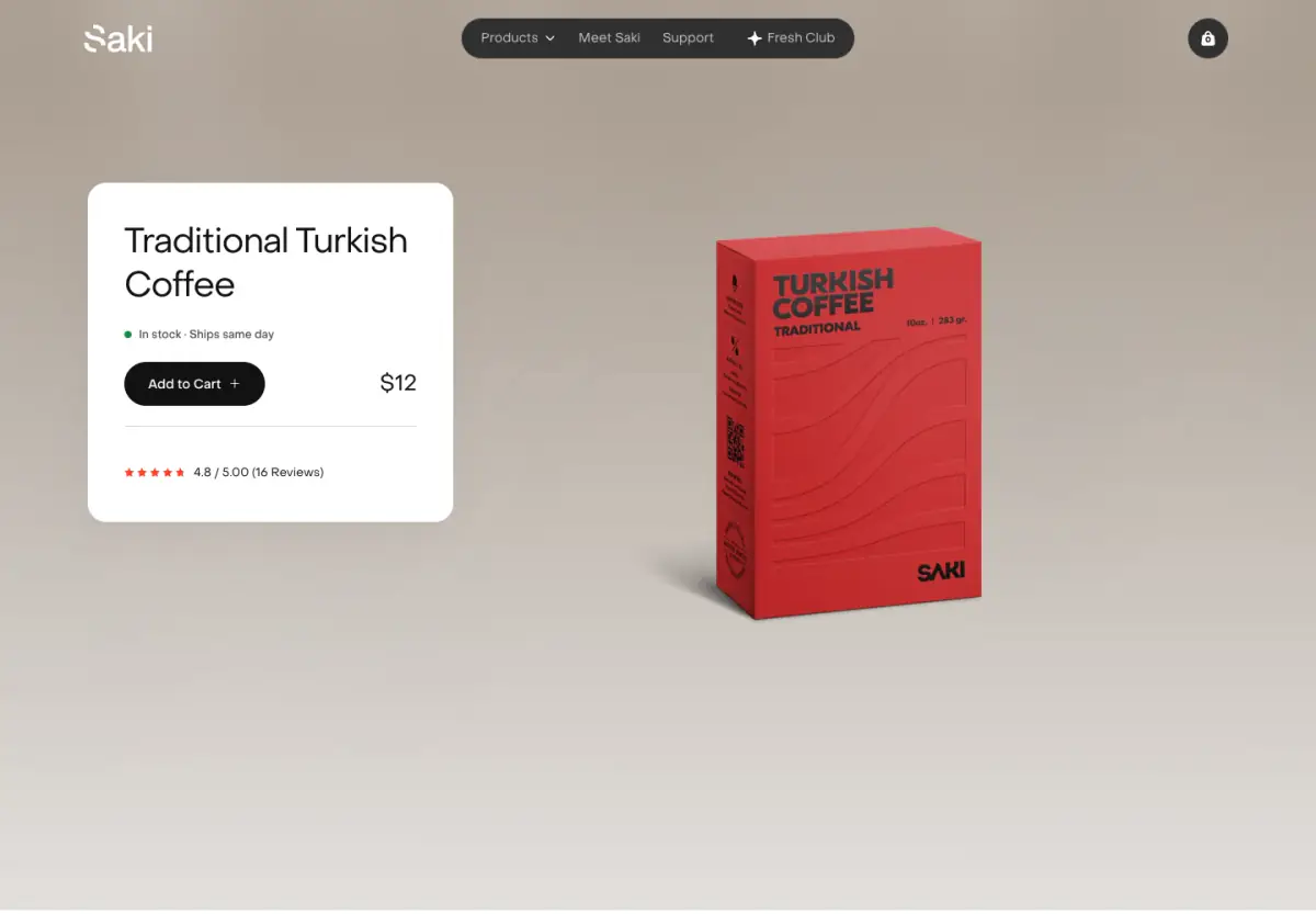 Traditional Turkish Coffee hero section from Sakiproducts