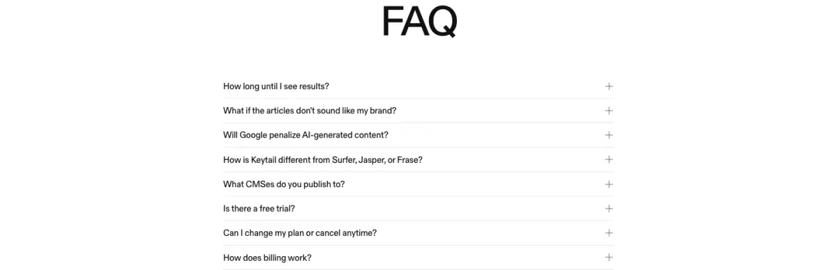 Keytail FAQ faq section from Keytail