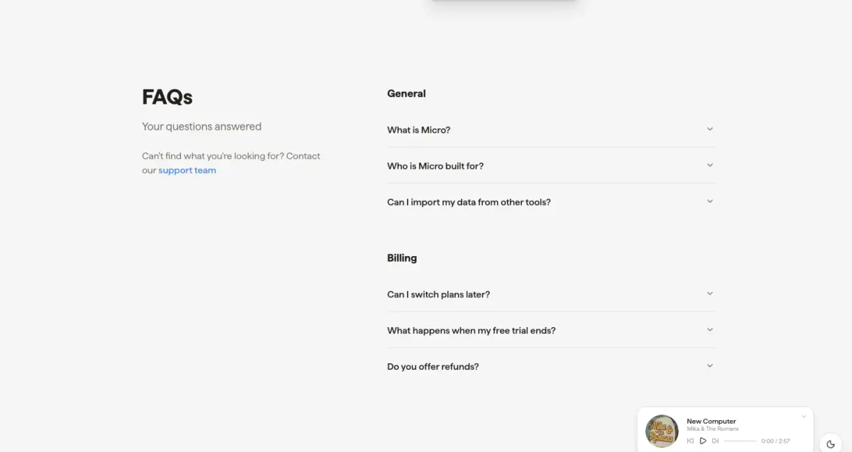 FAQs faq section from Micro