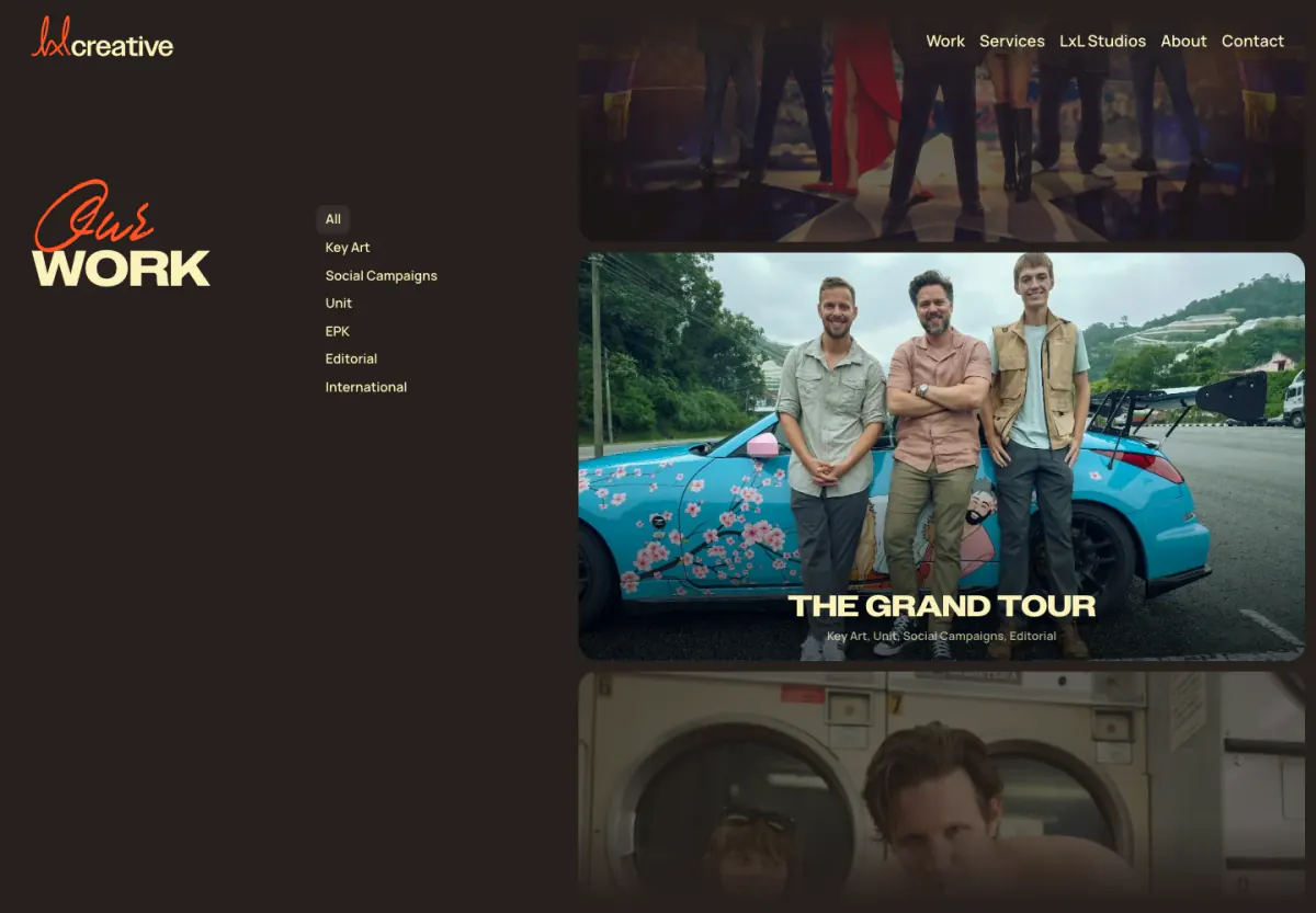 Our WORK hero section from LxL Creative