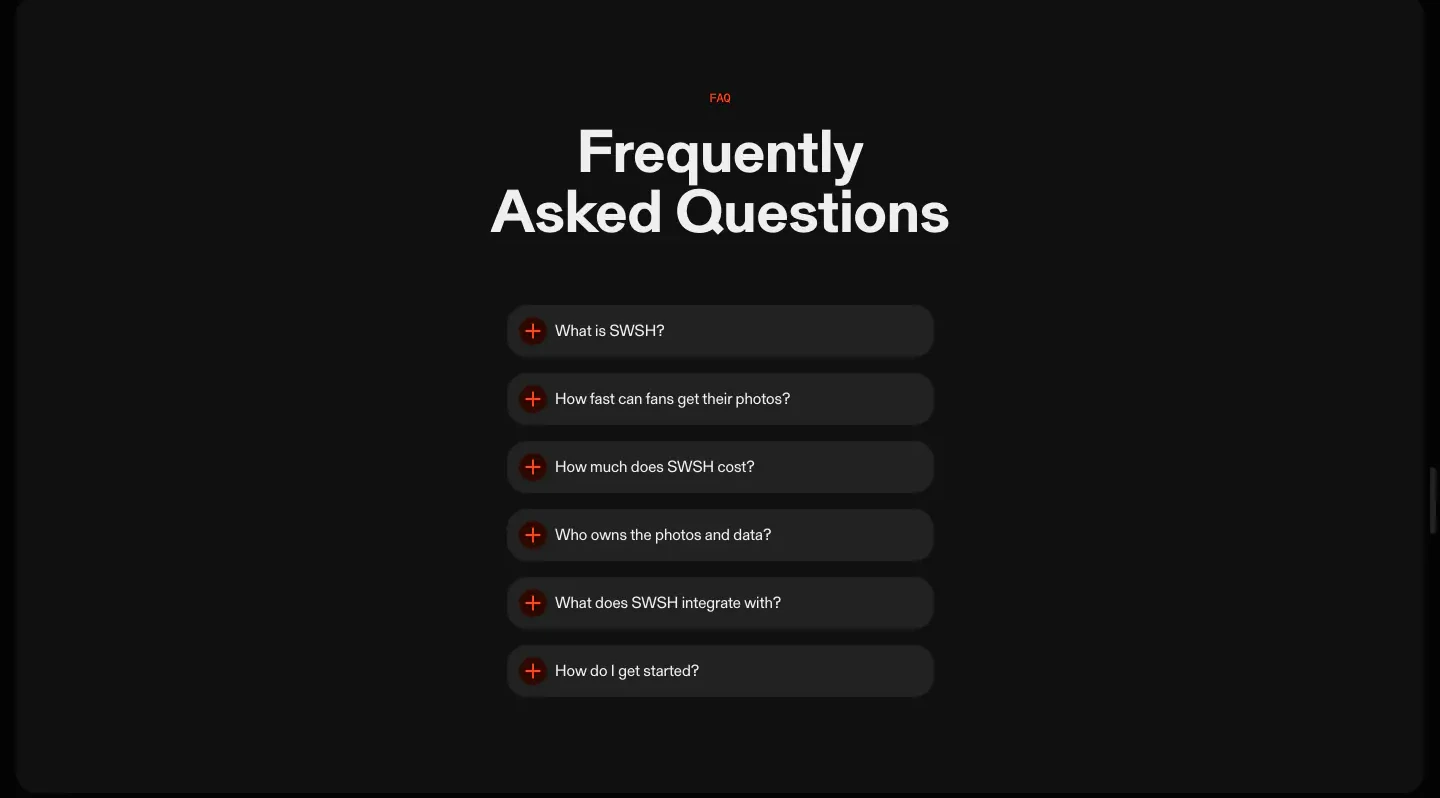 Frequently Asked Questions FAQ section from SWSH