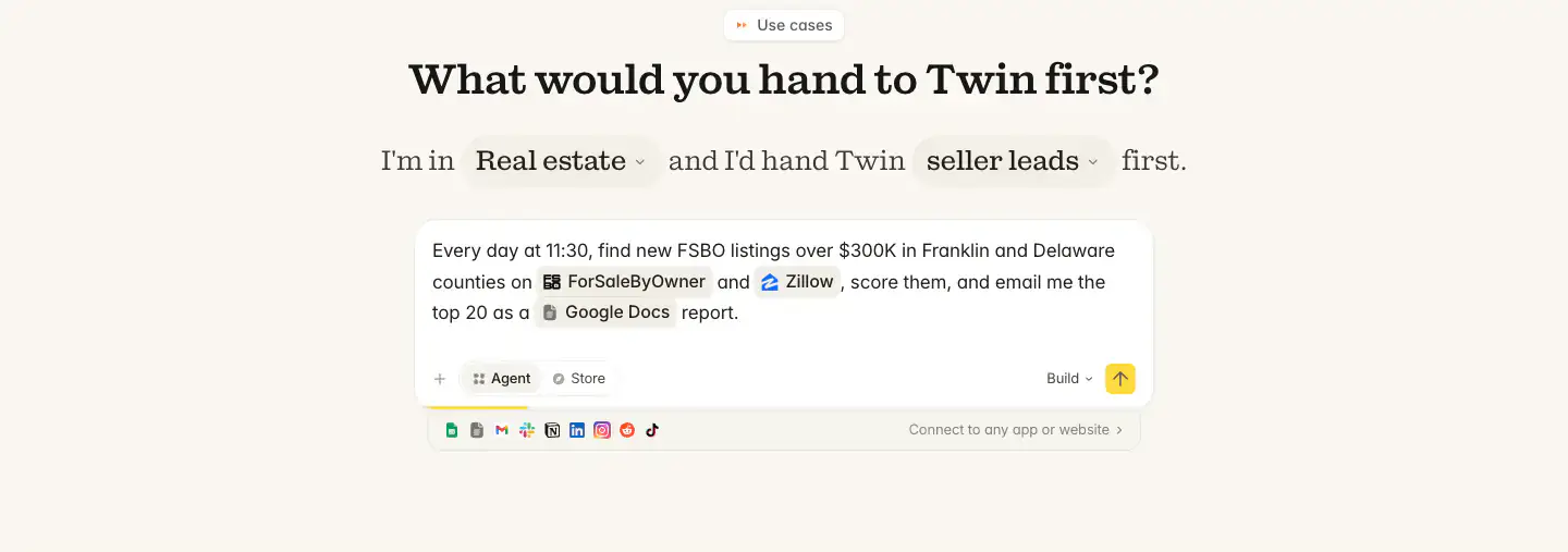 Use-case prompt builder forms section from Twin