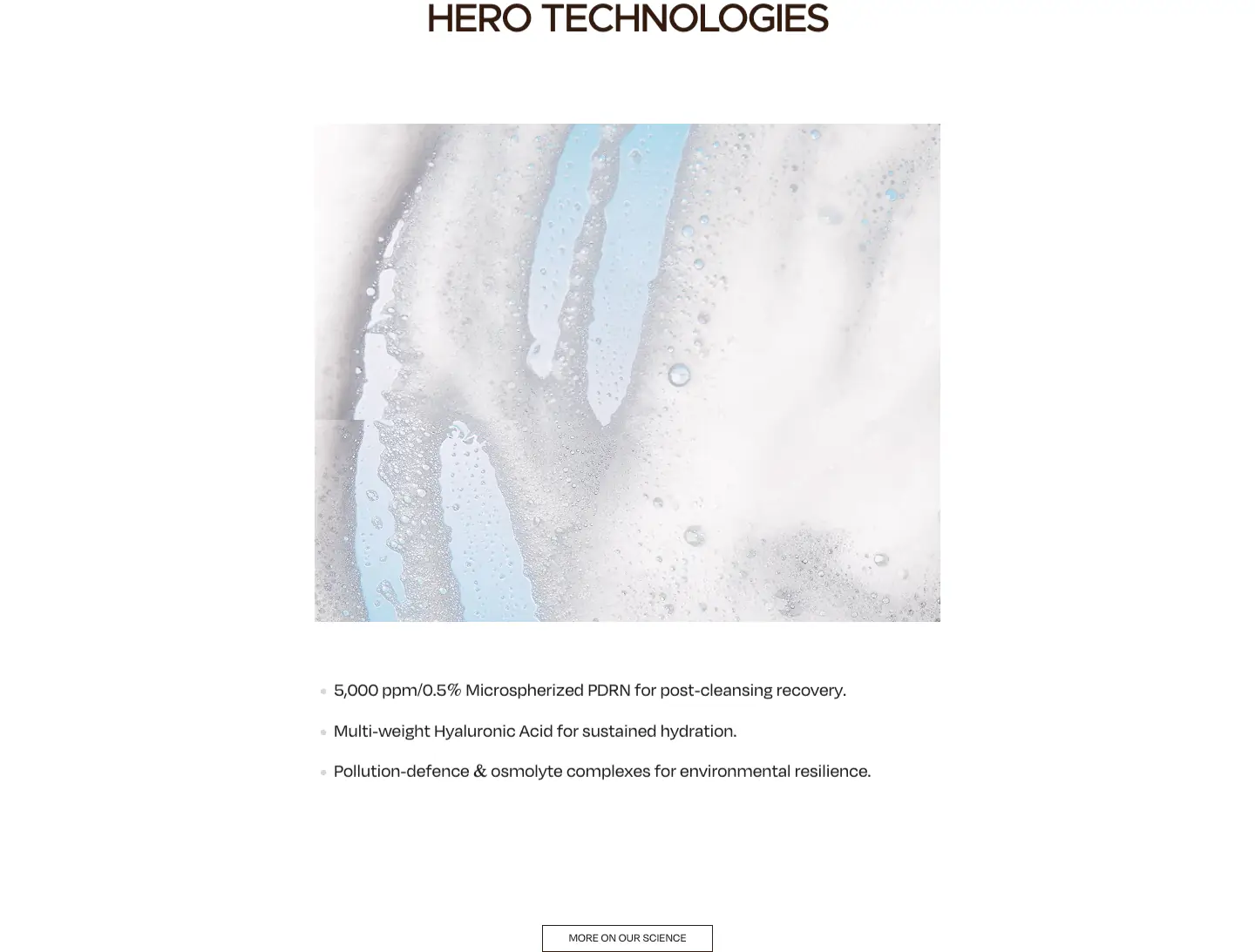 HERO TECHNOLOGIES features section from Beauty In Stem