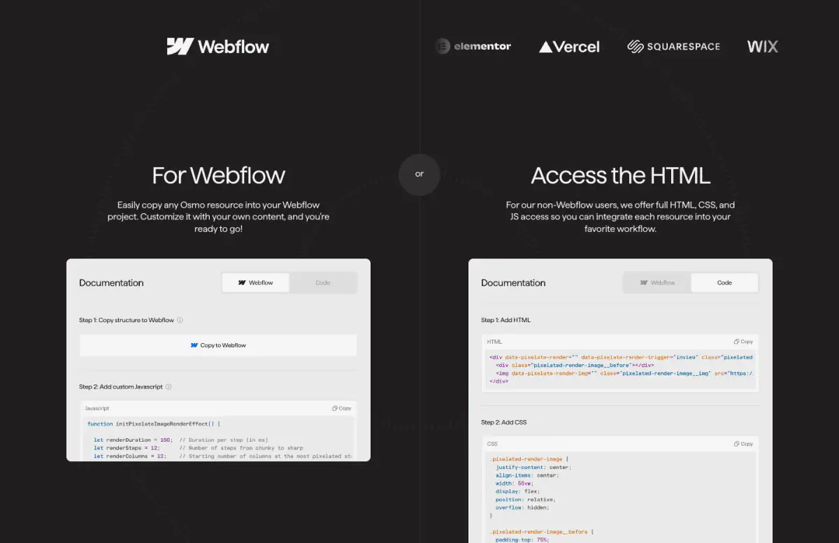 For Webflow features section from Osmo