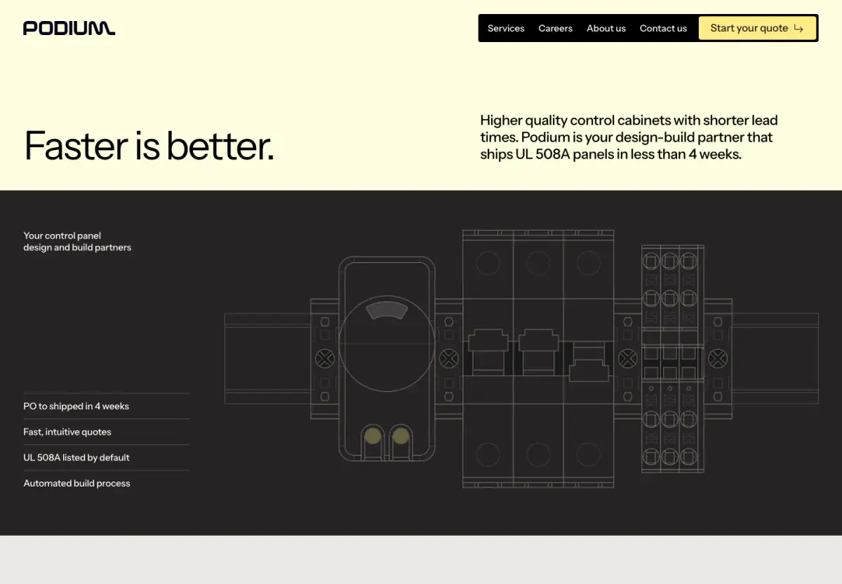 Faster is better. hero section from Podium Automation