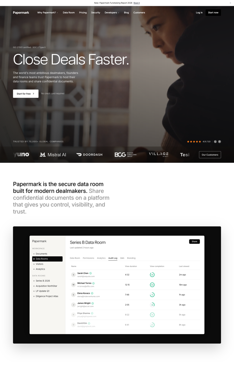 Papermark website design reference