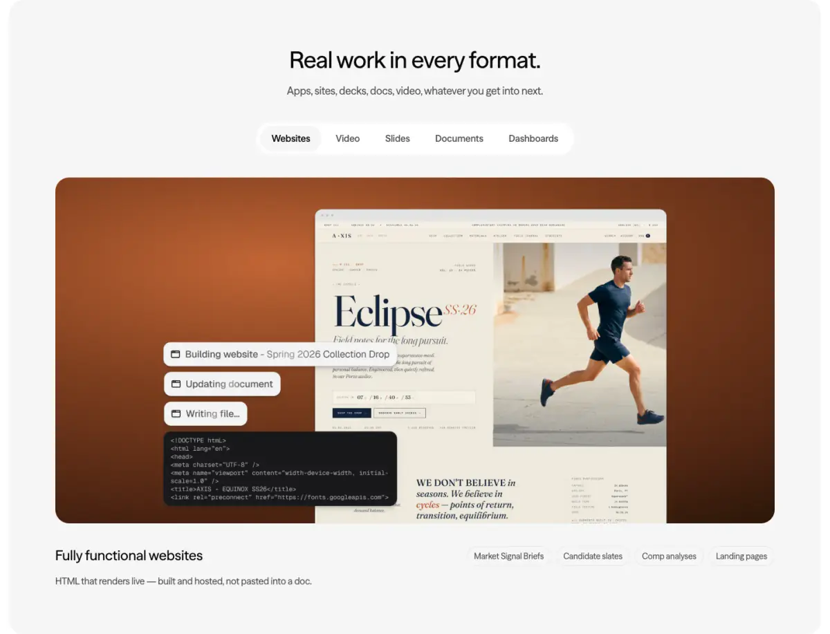 Real work in every format. Features section from Gradient: AI for Investors