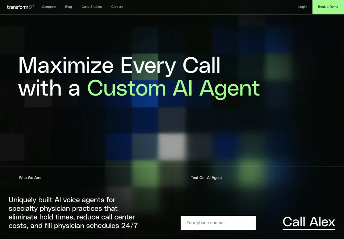 Maximize Every Call with a Custom AI Agent Hero section from Transform9