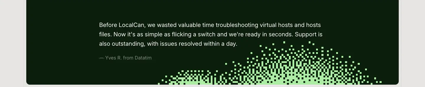 Datatim customer quote Testimonial Card section from Localcan