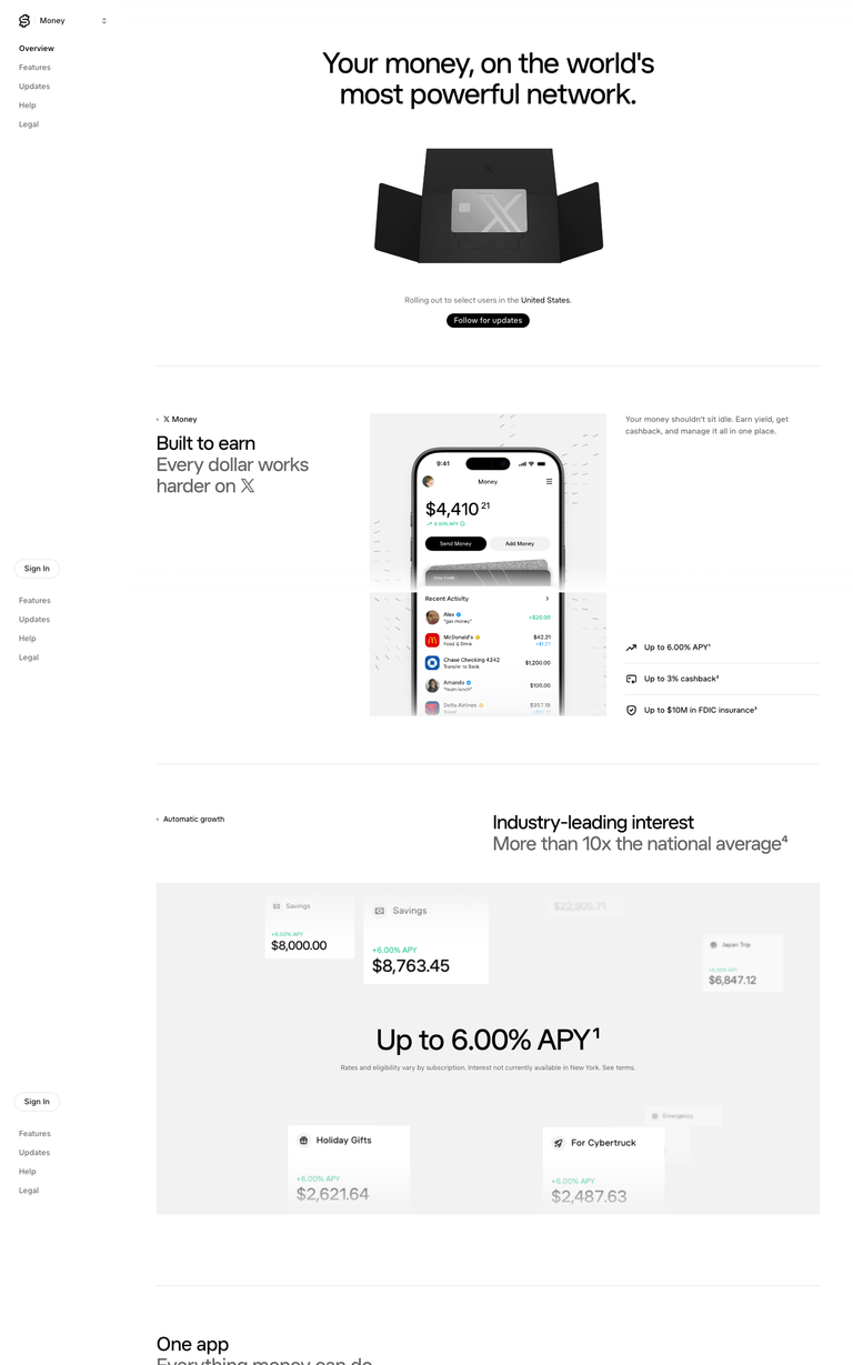 X Money website design reference
