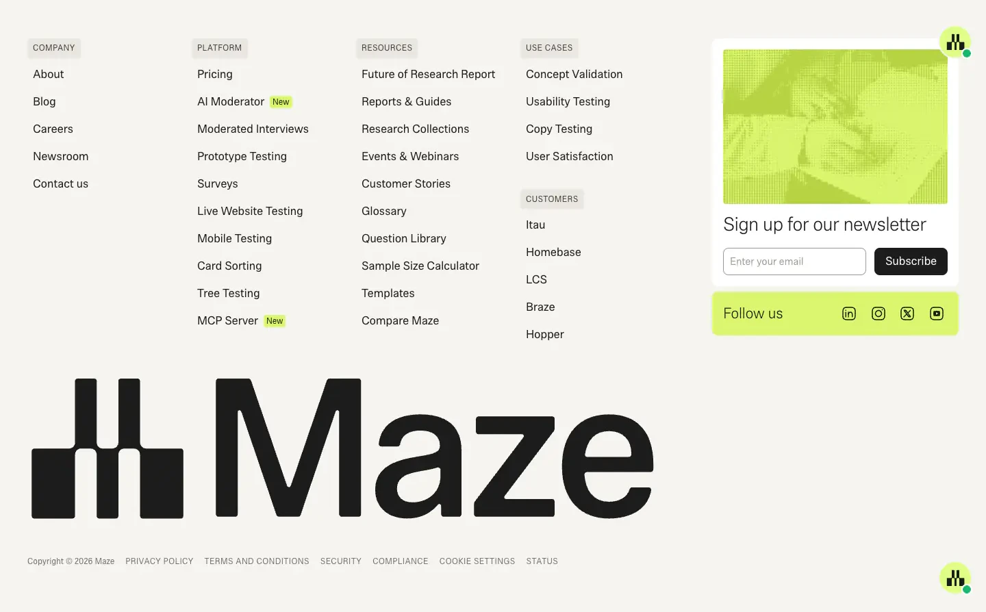Maze link directory and newsletter footer Footer section from Maze