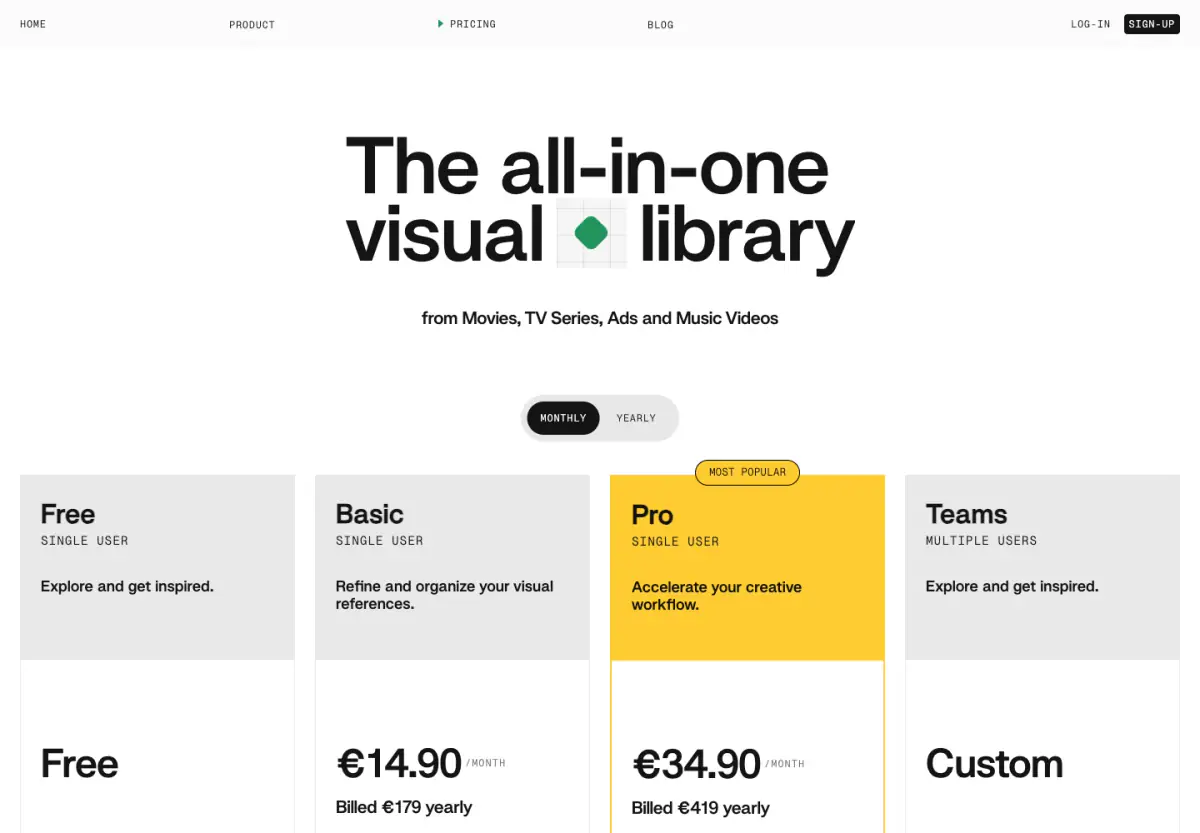 The all-in-one visual library hero section from Flim