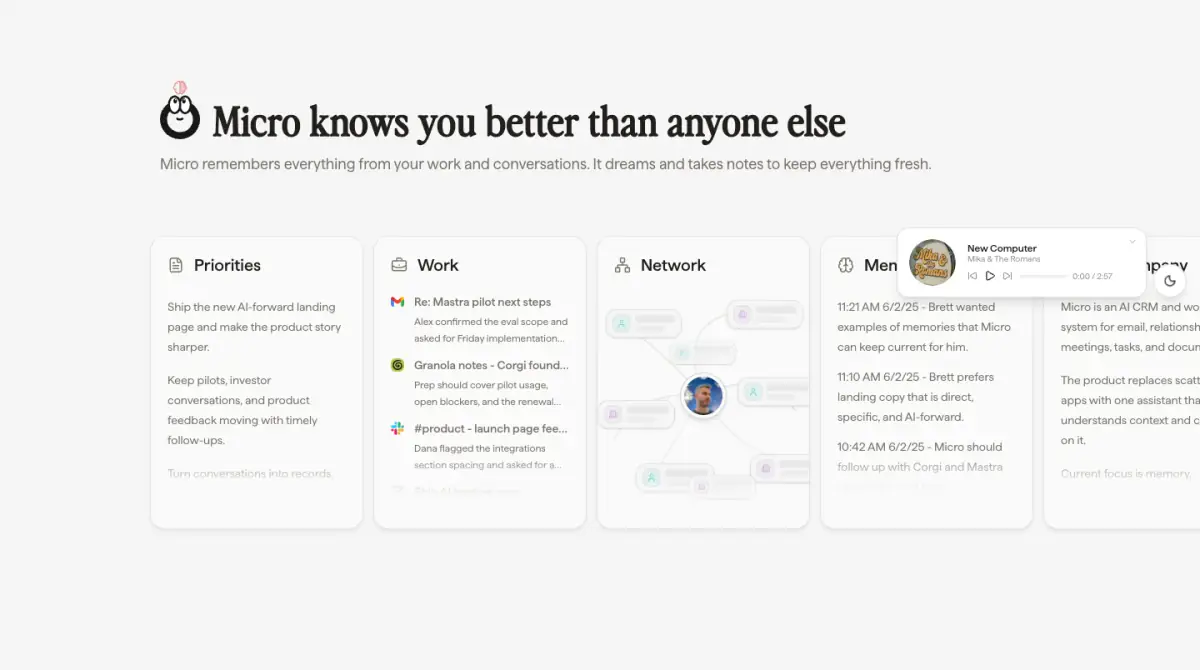 Micro knows you better than anyone else features section from Micro